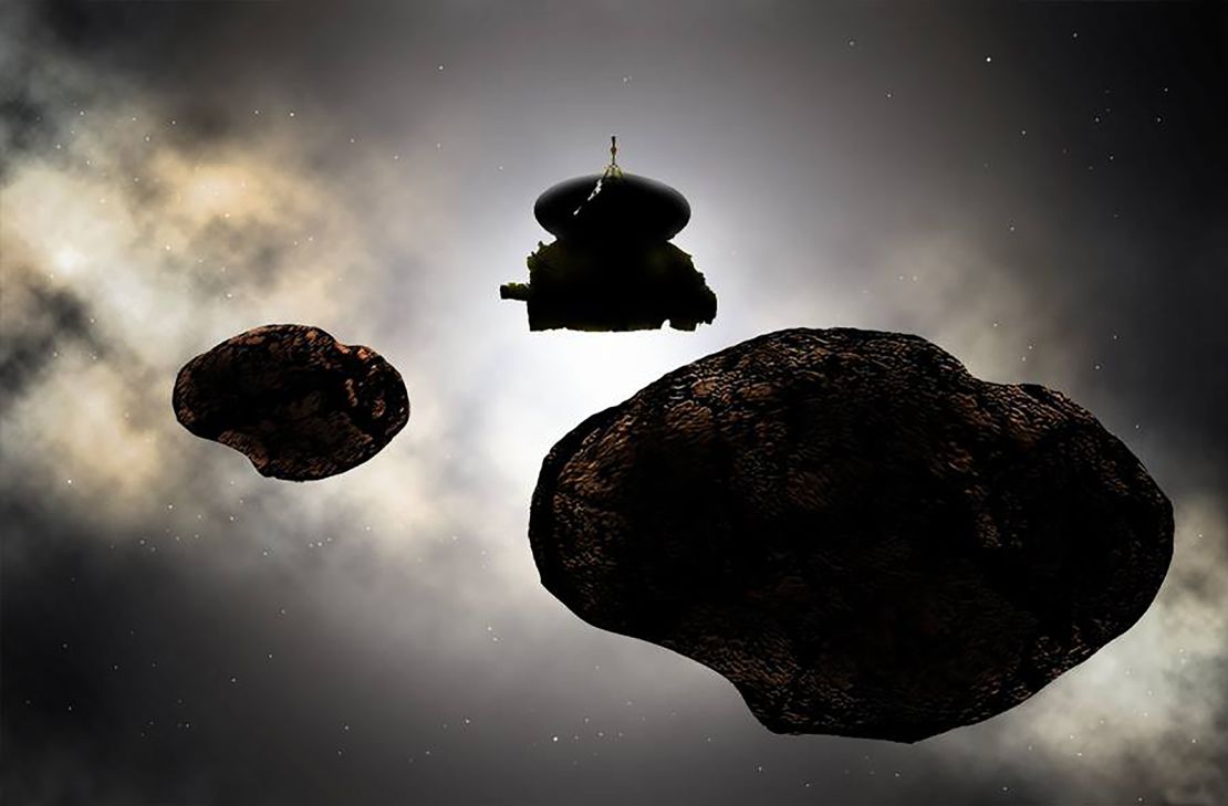 Artist's concept of NASA's New Horizons spacecraft flying by MU69 on New Year's Day in 2019.