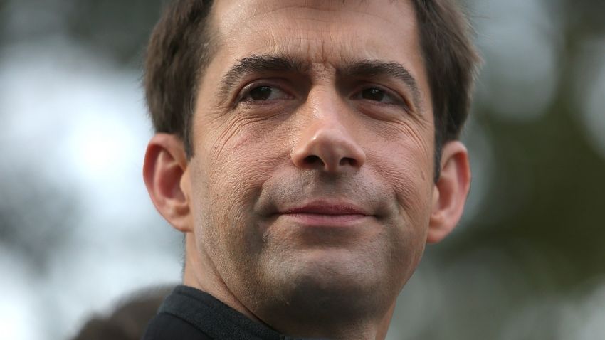 LITTLE ROCK, AR - NOVEMBER 04:  U.S. Rep. Tom Cotton (R-AR) and republican candidate for U.S. Senate in Arkansas waits to greet people entering a polling place on November 4, 2014 in Little Rock, Arkansas. As voters head to the polls,  U.S. Rep. Tom Cotton (R-AR) is holding a narrow lead over incumbent U.S. Sen. Mark Pryor (D-AR).  (Photo by Justin Sullivan/Getty Images)