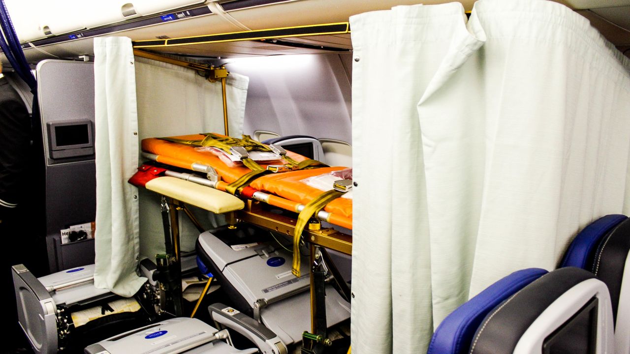 Lifeline: When needed, part of the plane can be curtained off to carry patients to hospital.