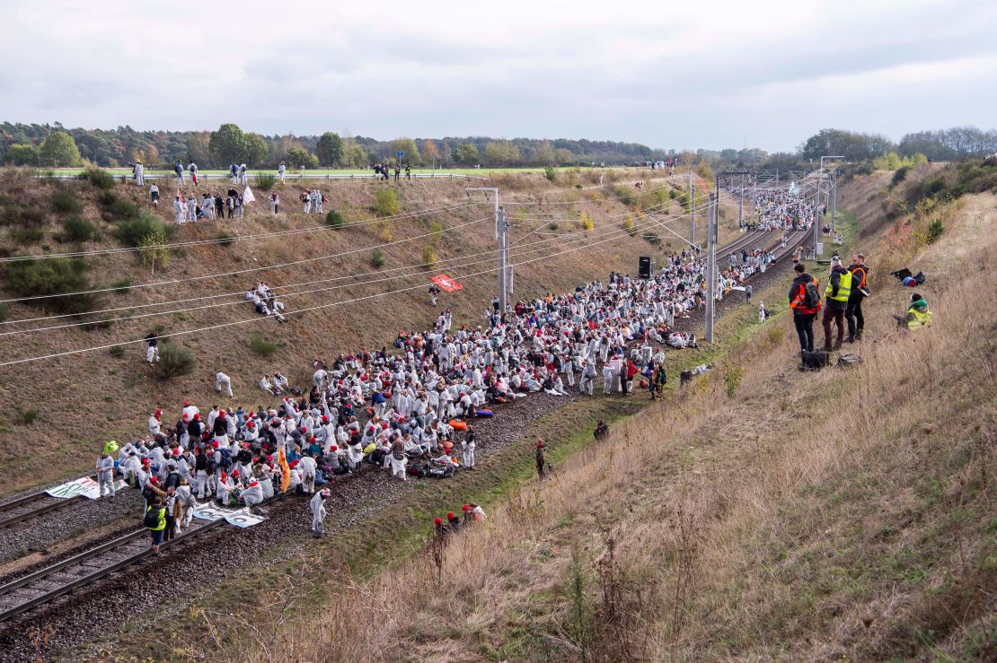 Activists protesting the expansion of an open-pit lignite mine at Hambach Forest, Germany, on Octoer 27, 2018.
