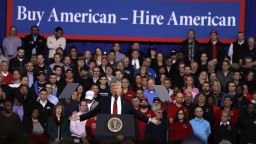 YPSILANTI, MI- MARCH 15:  U.S. President Donald Trump speaks to auto workers at the American Center for Mobility March 15, 2017 in Ypsilanti, Michigan. Trump discussed his priorities of improving conditions to bolster the manufacturing industry and reduce the outsourcing of American jobs. (Photo by Bill Pugliano/Getty Images)