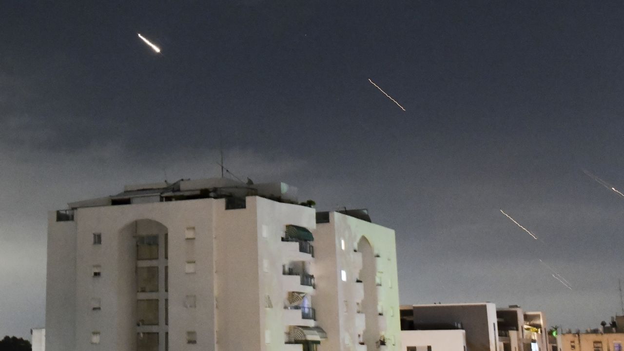 The Israeli Iron Dome air defense system launches to intercept missiles fired from Iran on April 14.