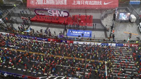 Marathons are increasingly common and popular in China. Runners in this photo take part in the Shanghai International Marathon in Shanghai on November 18.