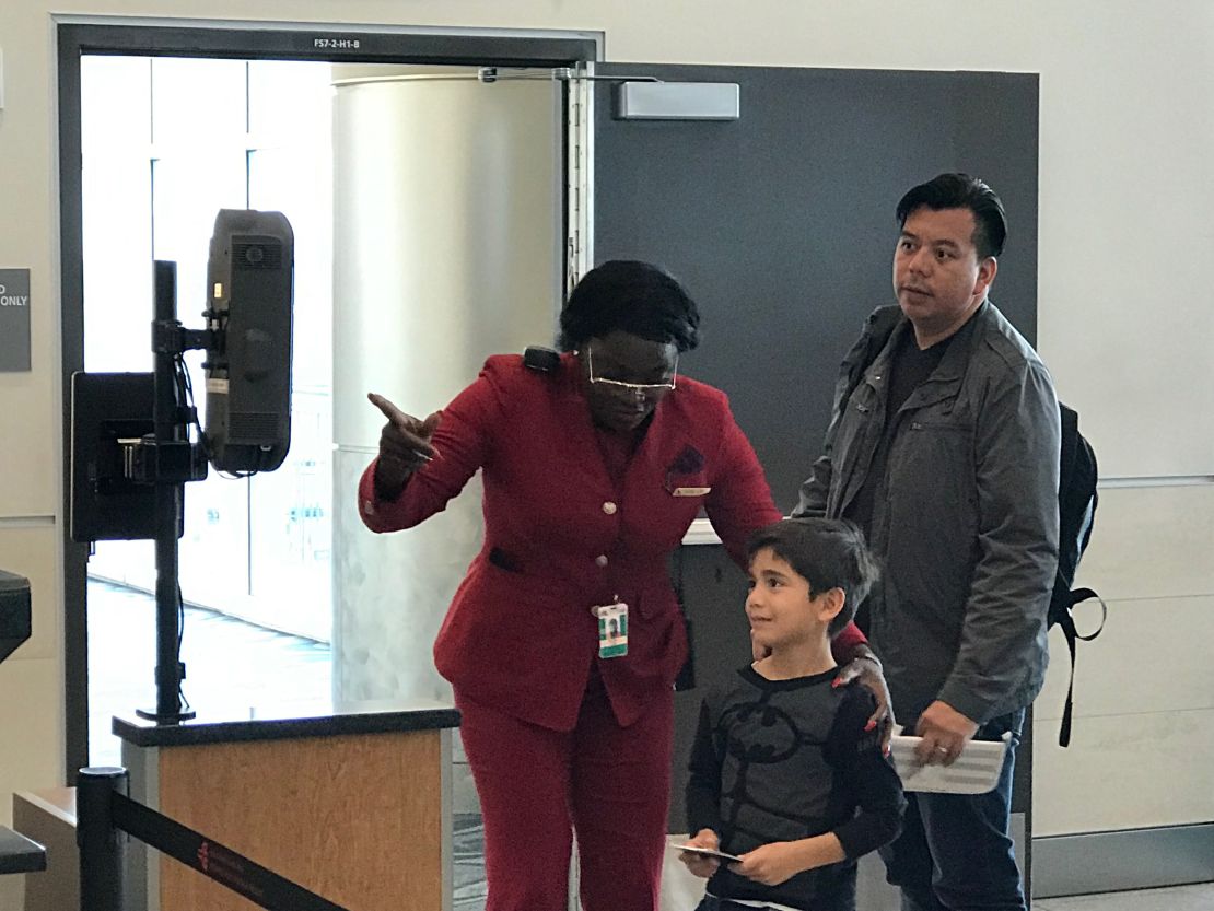 Passengers use a facial recognition screen to verify their identities before boarding a Delta Air Lines flight from Atlanta to Mexico City on Thursday.