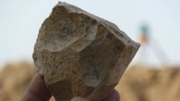 This Handout image obtained November 29, 2018 shows an Oldowan core(stone tool) freshly excavated at Ain Boucherit from which sharp-edged cutting flakes were removed. - Archaeologists have discovered in Algeria cut stone tools dating back 2.4 million years, much older than those found in this region so far, which could challenge East Africa as a cradle unique of humanity, according to work published November 29, 2018 in the prestigious journal Science. Limestone pebbles and cut flints were discovered in Setif, 300 km east of Algiers, by a team of international researchers including Algerians. The tools looked exactly like Oldowan, found so far mainly in East Africa. (Photo by Mohamed SAHNOUNI / Mohamed Sahnouni / AFP) / RESTRICTED TO EDITORIAL USE - MANDATORY CREDIT "AFP PHOTO / MOHAMED SAHNOUNI/HANDOUT" - NO MARKETING NO ADVERTISING CAMPAIGNS - DISTRIBUTED AS A SERVICE TO CLIENTSMOHAMED SAHNOUNI/AFP/Getty Images