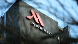 This photo taken on January 11, 2018 shows a Marriott logo in Hangzhou in China's Zhejiang province.Authorities in China have shut down Marriott's local website for a week after the US hotel giant mist