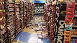 This photo provided by David Harper shows merchandise that fell off the shelves during an earthquake at a store in Anchorage, Alaska, on Friday, Nov. 30, 2018.  Back-to-back earthquakes measuring 7.0 and 5.8 rocked buildings and buckled roads Friday morning in Anchorage, prompting people to run from their offices or seek shelter under office desks, while a tsunami warning had authorities urging people to seek higher ground.    (David Harper via AP)