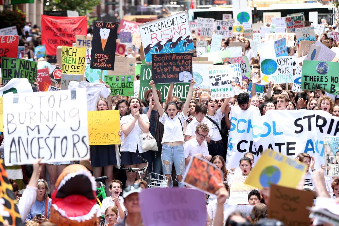 Thousands of students gathered a Martin Place in central Sydney armed with signs.