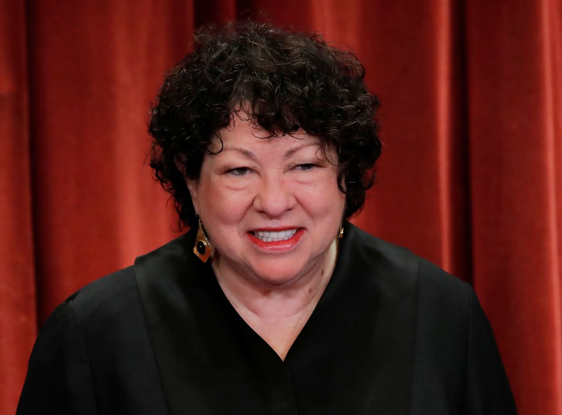 U.S. Supreme Court Associate Justice Sonia Sotomayor smiles during a group portrait session for the new full court at the Supreme Court on Nov. 30, 2018 in Washington, DC.