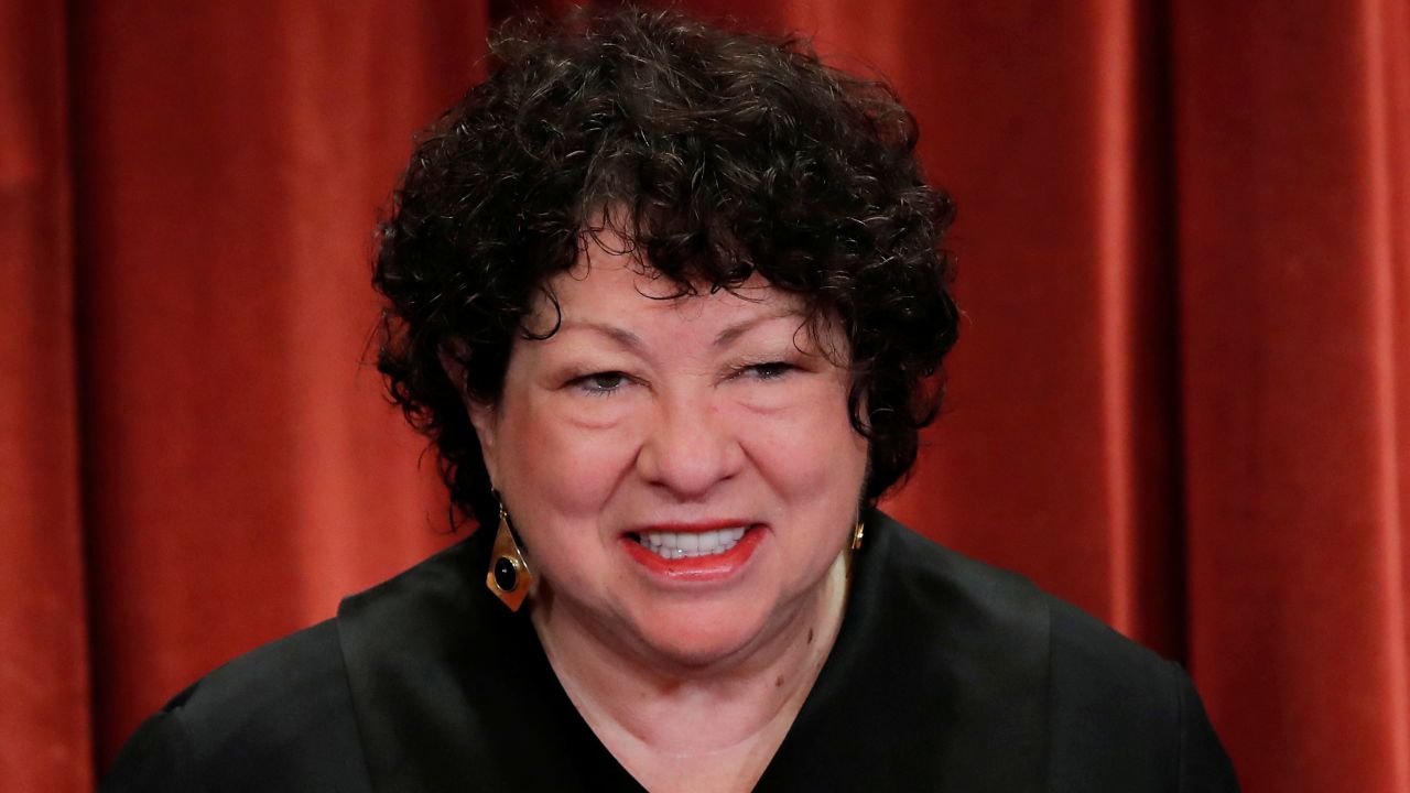 U.S. Supreme Court Associate Justice Sonia Sotomayor smiles during a group portrait session for the new full court at the Supreme Court on Nov. 30, 2018 in Washington, DC.