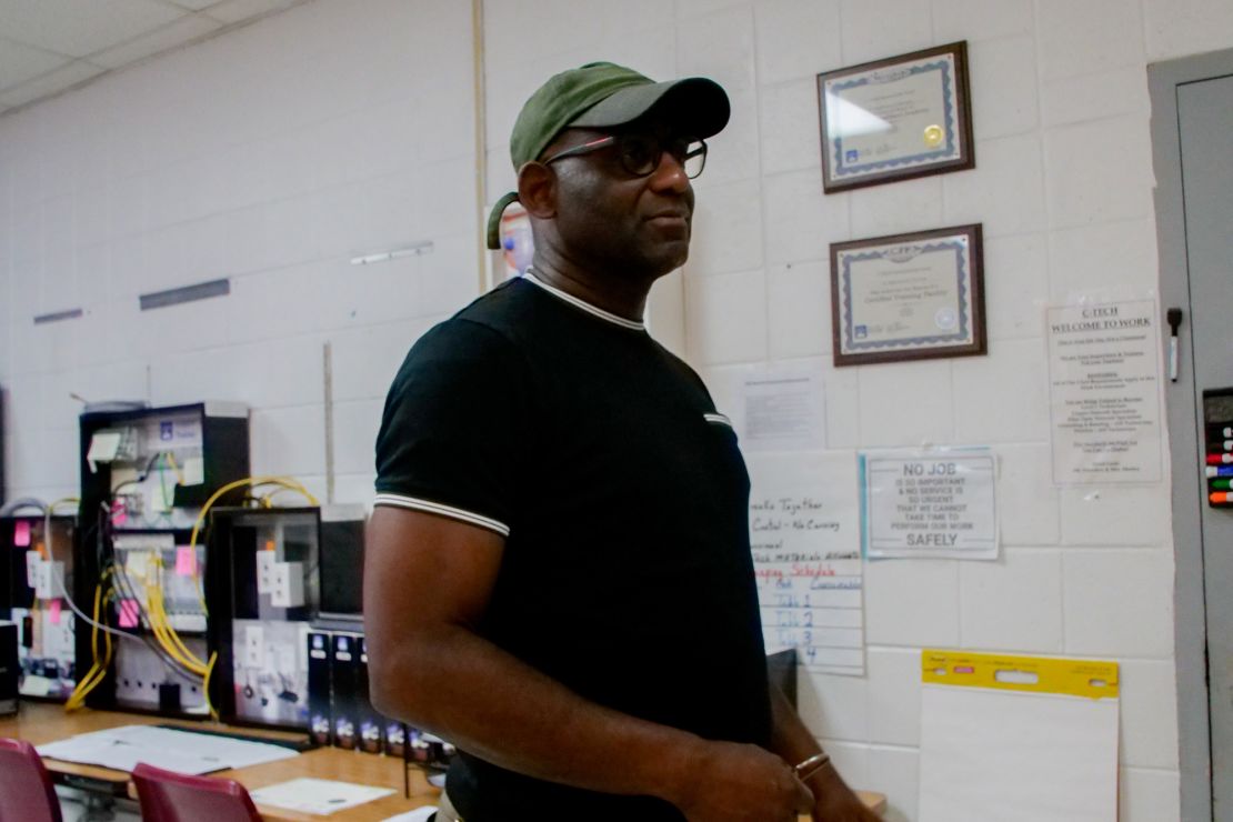 Timothy Saunders teaches the students engineering and repair work. He boasts that he has never had a student return. A nod to the continuing challenge of recidivism.