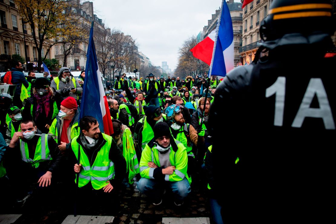 "Gilets jaunes" protesters at the Champs Elysees in Paris on Saturday