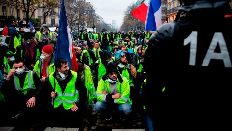 "Gilets jaunes" protesters at the Champs Elysees in Paris on Saturday