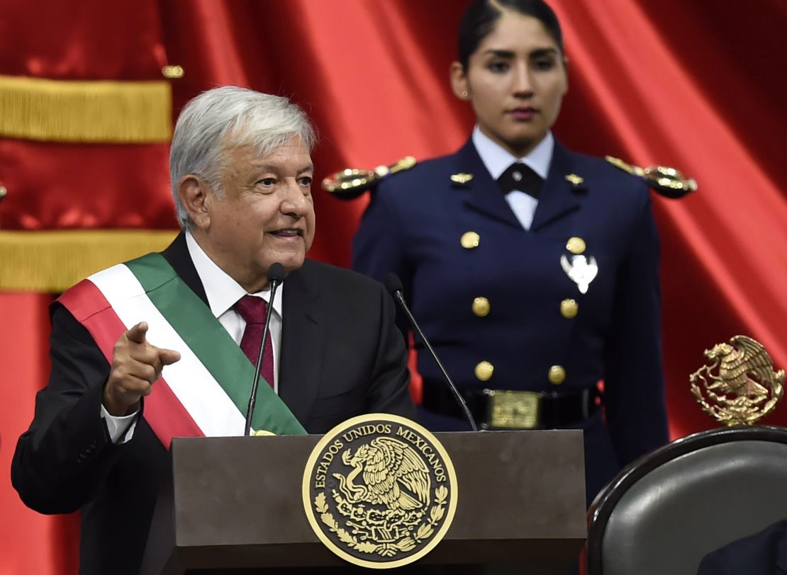 Mexico's new President, Andres Manuel Lopez Obrador, delivers a speech at the inauguration ceremony at the Congress of the Union in Mexico City on Saturday.