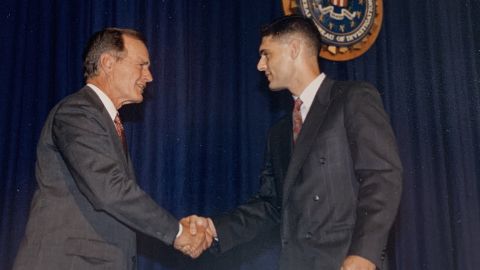 James Gagliano shakes hands with then-President George H.W. Bush at Gagliano's graduation from the FBI Academy.