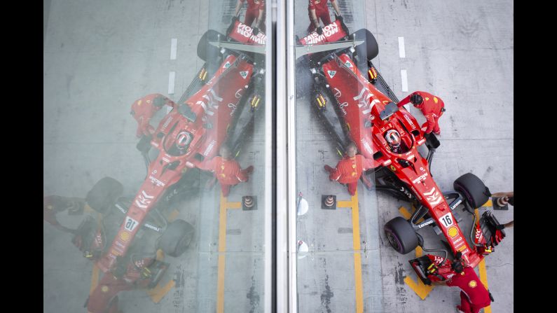 Charles Leclerc of Monaco is pushed back into the garage during day two of F1 end of season testing at Yas Marina Circuit on Wednesday, November 28, in Abu Dhabi, United Arab Emirates. 