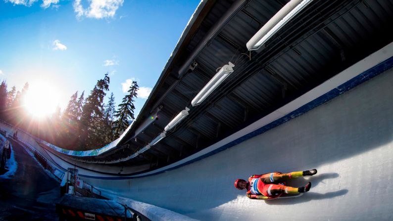 Germany's Dajana Eitberger races down the track during a World Cup women's luge event in Whistler, British Columbia, on Saturday, December 1.