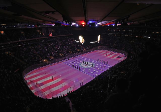 A moment of silence is held before an NHL hockey game in New York on December 2.