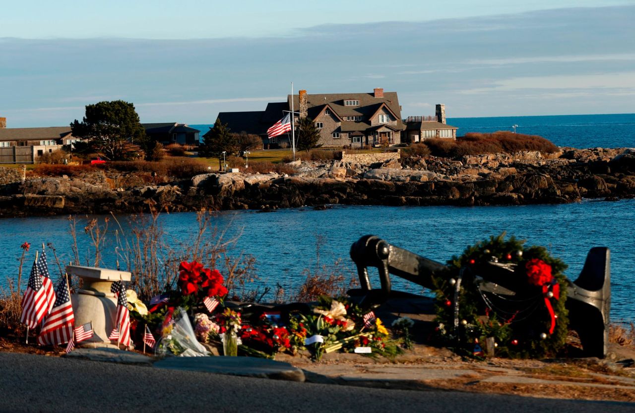 A makeshift memorial for Bush was created across from his family home in Kennebunkport, Maine.
