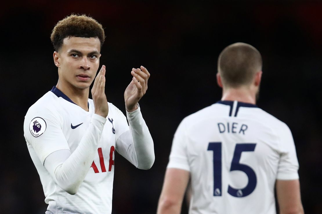 Dele Alli of Spurs applauds fans during the match.