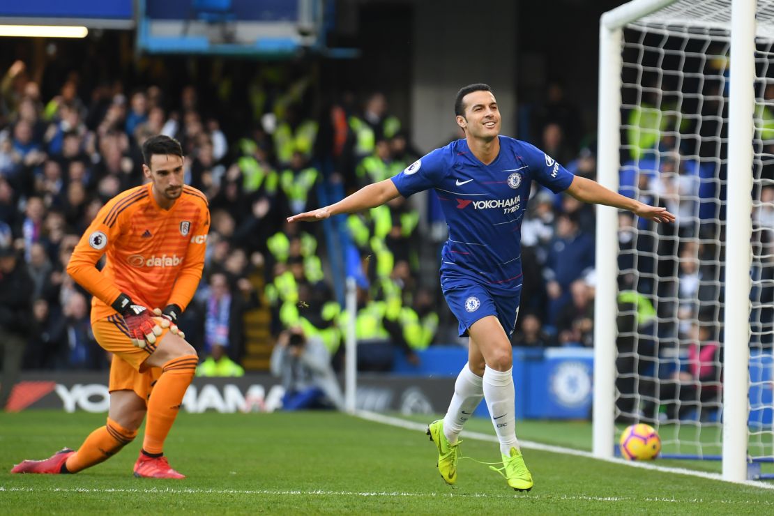 Chelsea's Spanish striker Pedro celebrates.