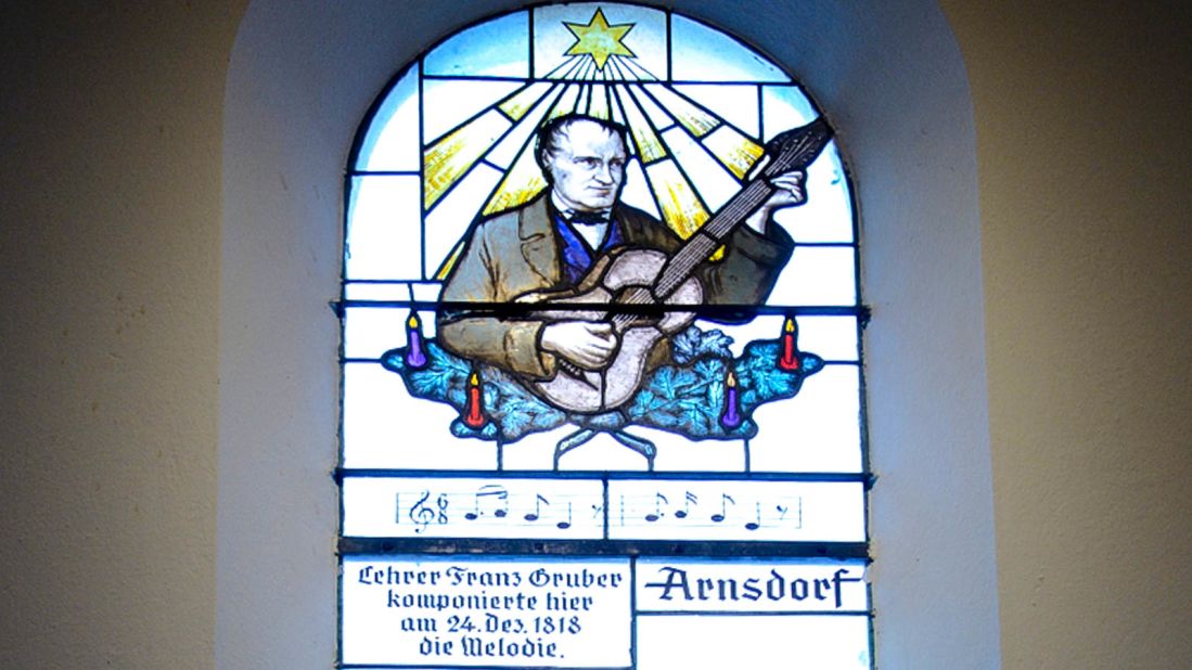 <strong>Stained glass: </strong>The song's authors are celebrated in stained glass windows in the otherwise simple chapel.
