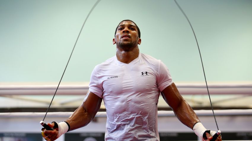 SHEFFIELD, ENGLAND - MARCH 21:  Anthony Joshua trains during a media workout at the English Institute of Sport on March 21, 2018 in Sheffield, England.  (Photo by Alex Livesey/Getty Images)