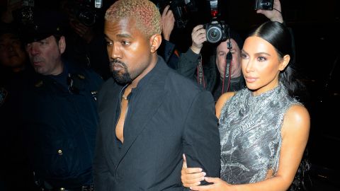 Kanye West and Kim Kardashian West arrive Monday night at "The Cher Show" on Broadway. 