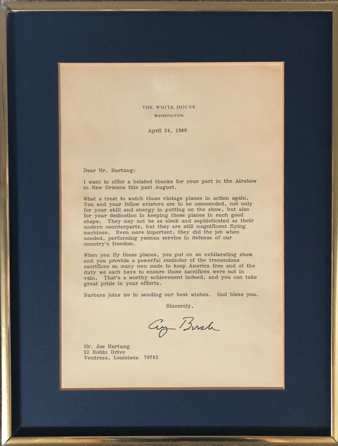 Former President George H.W. Bush sent the letter in April, 1989.
