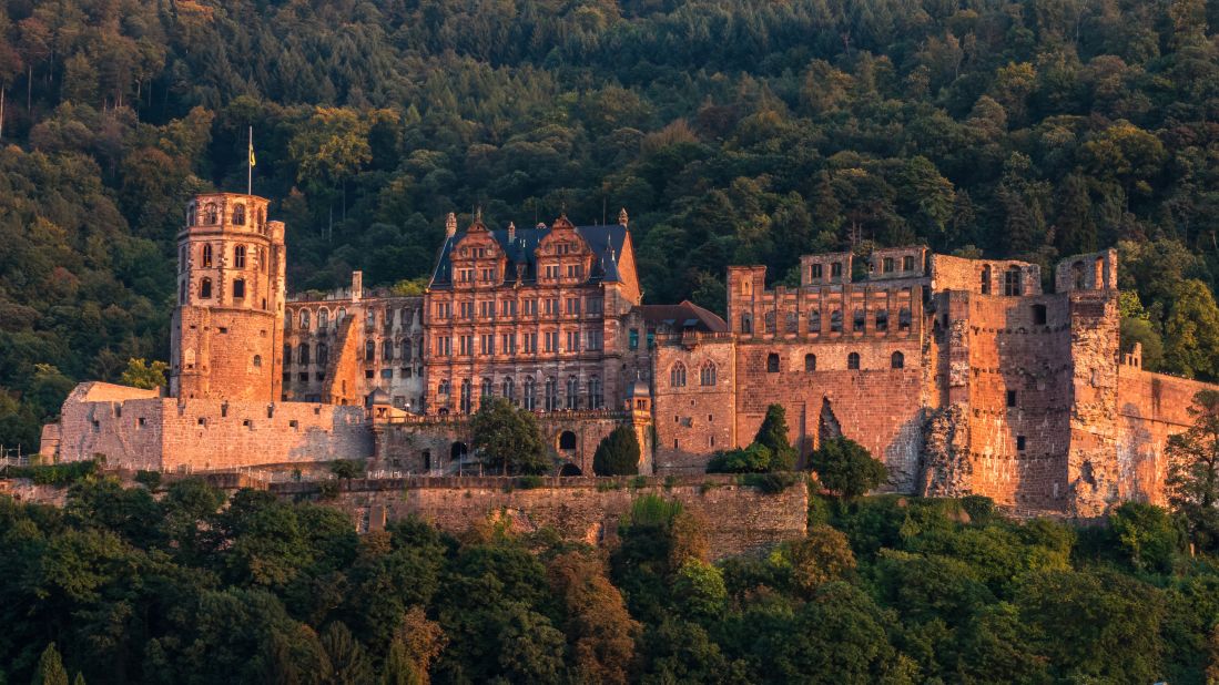 <strong>Heidelberg Palace: </strong>Constructed of pink-brown sandstone that turns the color of bubblegum at sunset, Heidelberg Palace is surrounded by woods and terraced for views overlooking Heidelberg and the Neckar Valley.