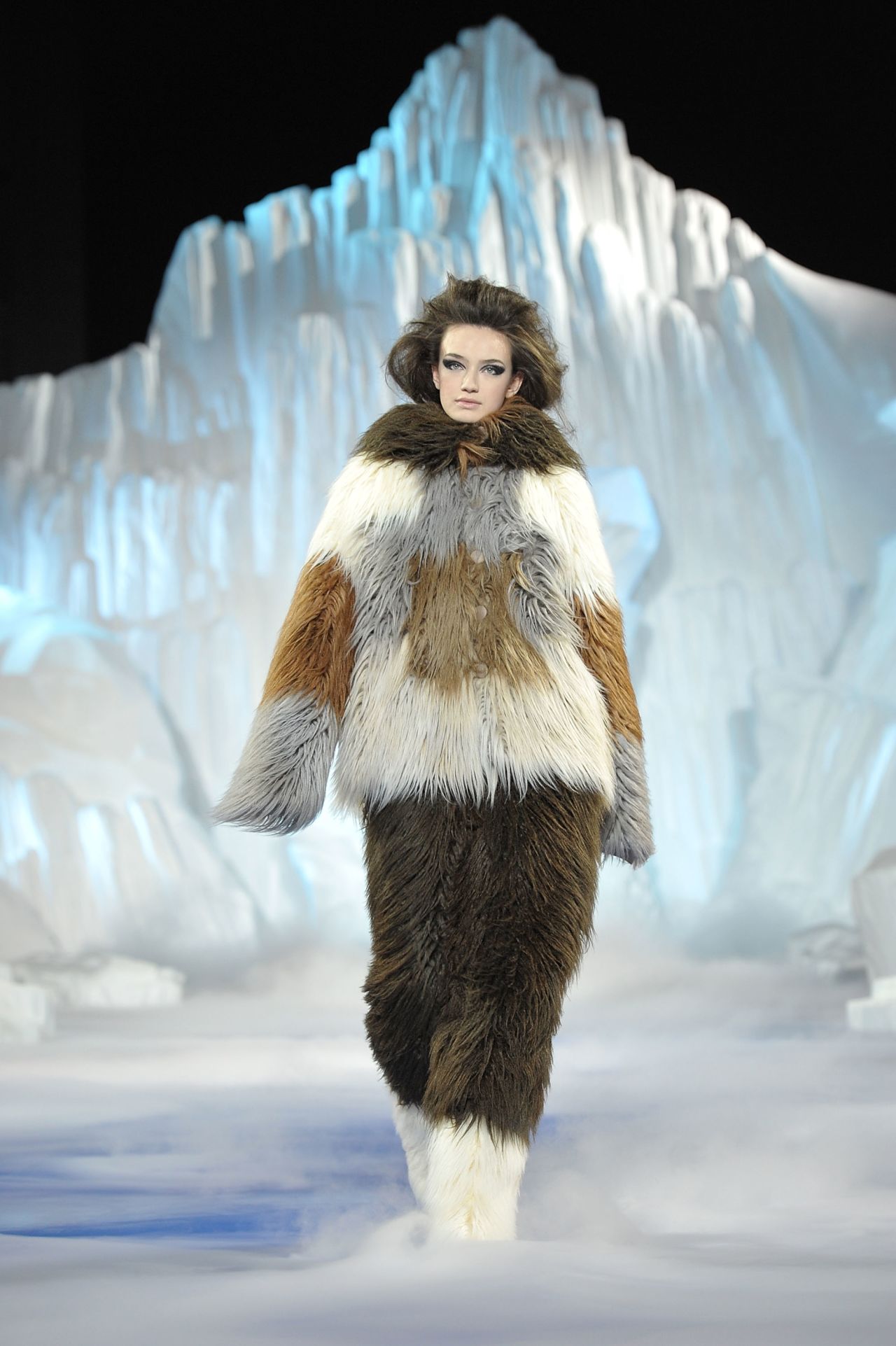 Chanel Fall-Winter 2010 collection showed at Yoyogi National Gymnasium on June 23, 2010 in Tokyo, Japan. The fur used in the show was faux fur.
