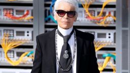 German fashion designer Karl Lagerfeld acknowledges the audience at the end of the Chanel 2017 Spring/Summer ready-to-wear collection fashion show on October 4, 2016 in Paris.
 / AFP / PATRICK KOVARIK        (Photo credit should read PATRICK KOVARIK/AFP/Getty Images)