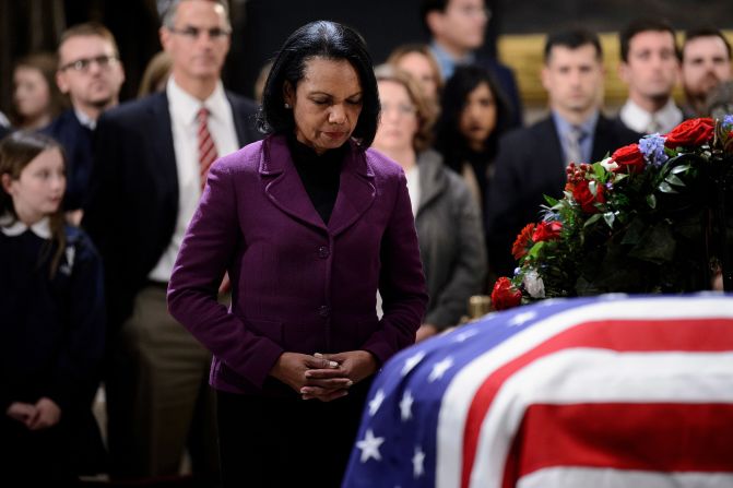 Former Secretary of State Condoleezza Rice pays her respects on December 4.