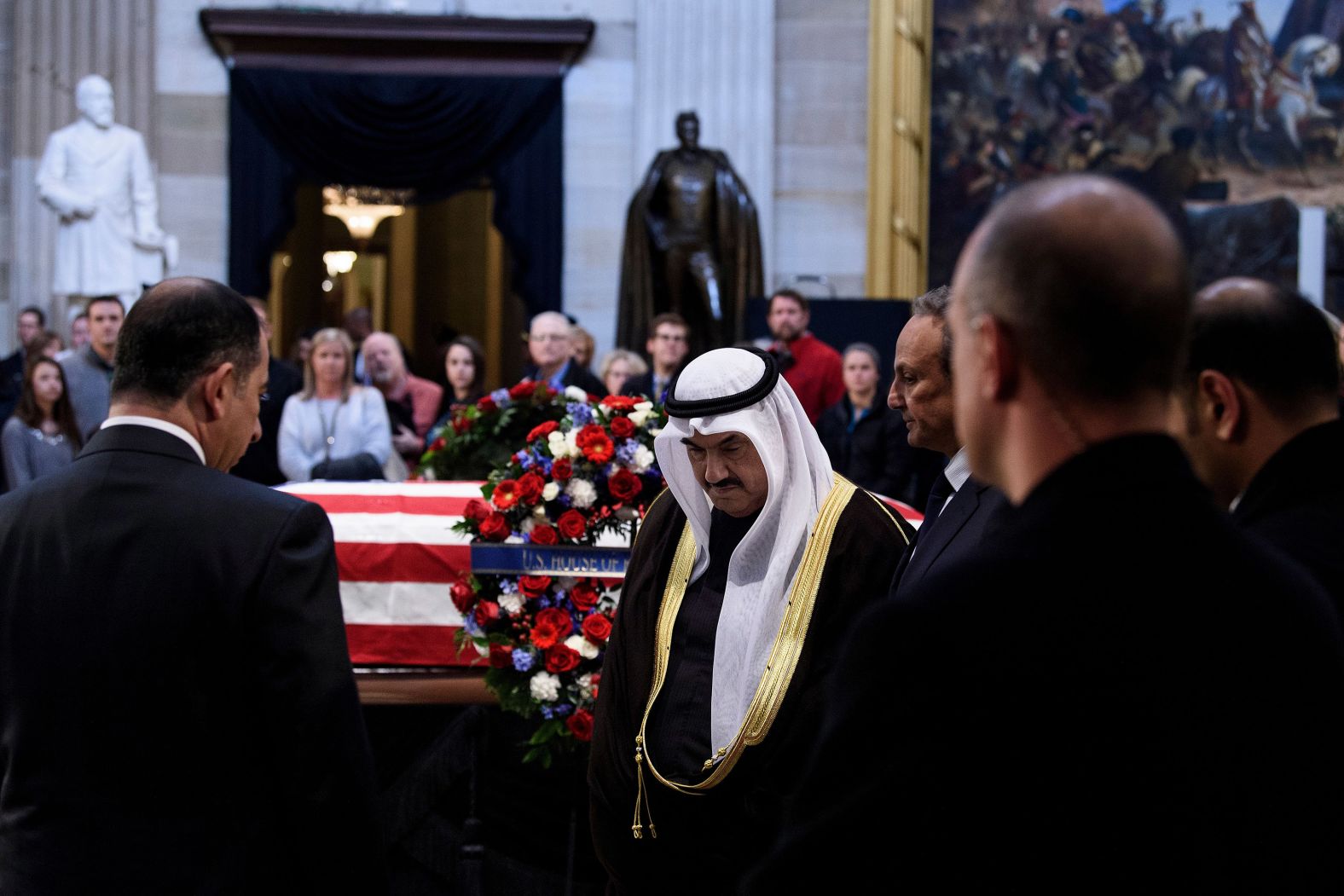 Former Kuwaiti Prime Minister Nasser Mohammed Ahmad Al-Jaber Al-Sabah leaves after paying his respects. Bush was President when Kuwait was liberated during the Gulf War.