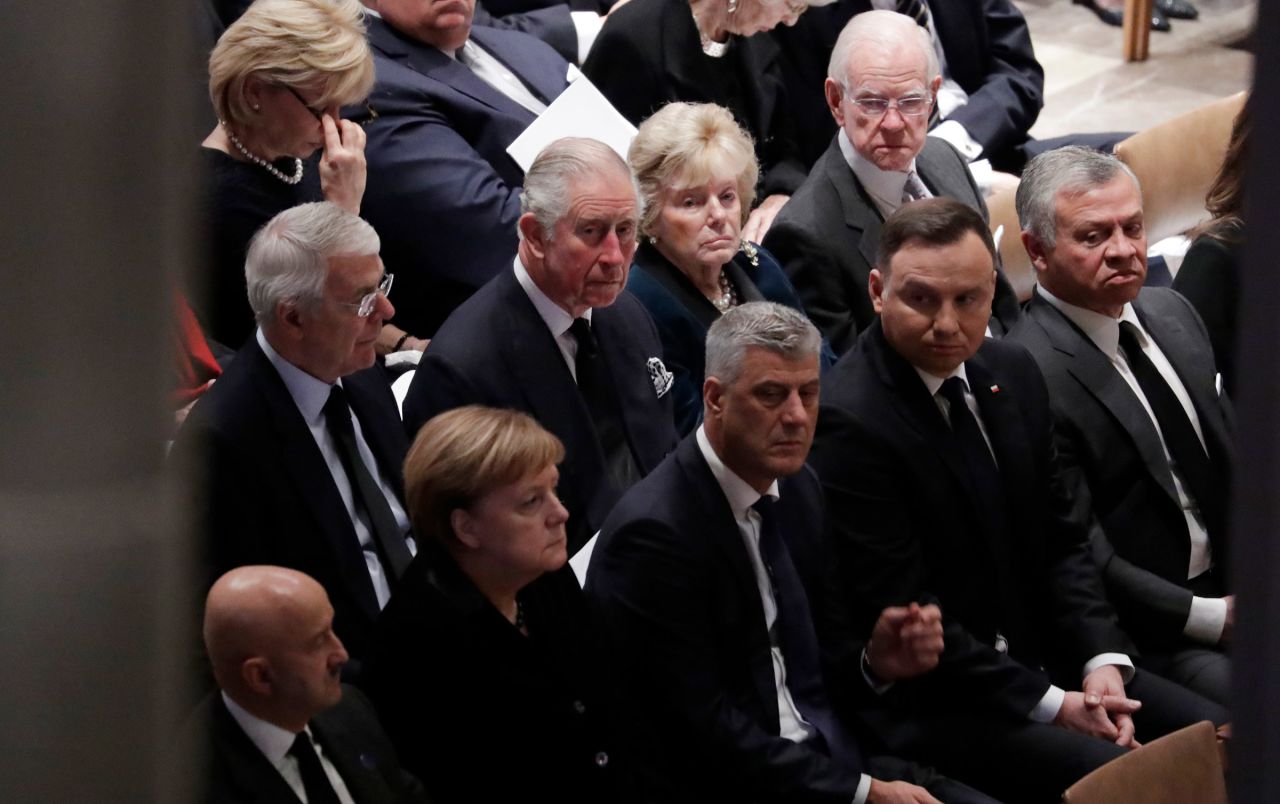 Other foreign dignitaries attending the funeral included Britain's Prince Charles (middle row, second from left) and German Chancellor Angela Merkel (front row, second from left).
