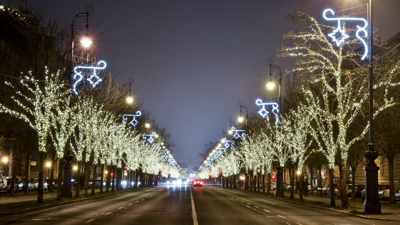 Andrassy Avenue shines bright with Christmas lights.