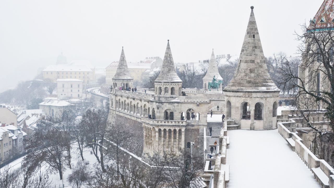 The view from the Fisherman's Bastion in the Castle District is even better when the city is covered in snow.