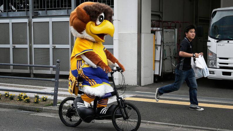 <strong>Vegatta:</strong> The mascot of soccer team Vegalta Sendai, this mascot gets sporty by riding a bike.