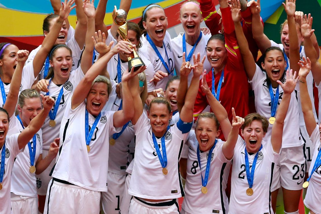 USA celebrate winning the Women's World Cup in Canada in 2015.