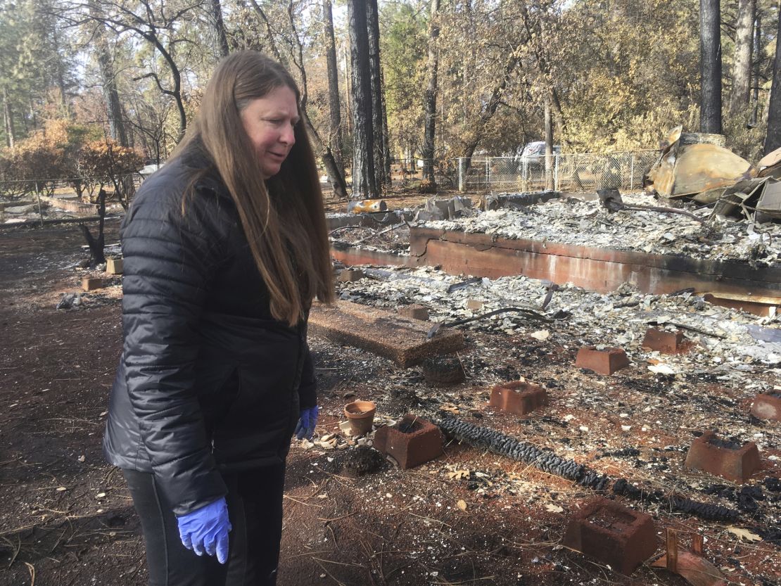 Linda Matthews returned to her home destroyed in the Camp Fire in Paradise. 