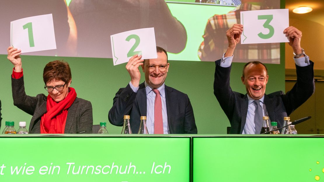 Left to right, Annegret Kramp-Karrenbauer, Jens Spahn and Friedrich Merz are bidding to succeed Angela Merkel as leader of the CDU.