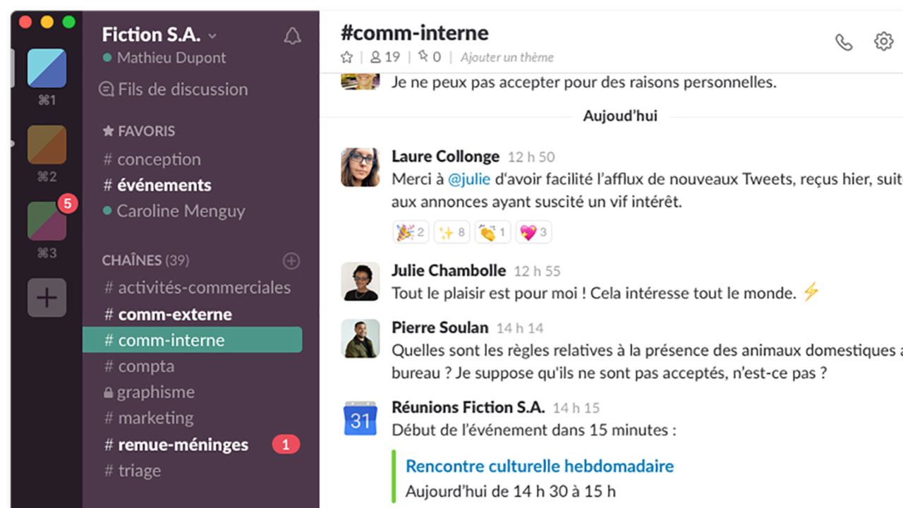 The French version of Slack's app.