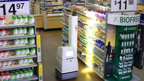 Walmart's shelf-scanning robot moves around aisles and identifies which items are low or out of stock.