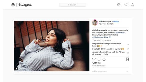Christina Zayas was paid to post about Juul on her Instagram. The post has now been deleted.