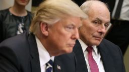 WASHINGTON, DC - JANUARY 31:  Homeland Security Secretary John Kelly listens as U.S. President Donald Trump delivers remarks at the beginning of a meeting with government cyber security experts in the Roosevelt Room at the White House January 31, 2017 in Washington, DC. Citing the hack of computers at the Democratic National Committee by Russia, Trump said that the private and public sectors must do more to prevent and protect against cyber attacks.  (Photo by Chip Somodevilla/Getty Images)