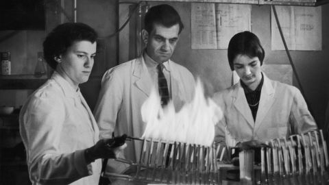 Scientists test cigarette filters with a smoking machine. 