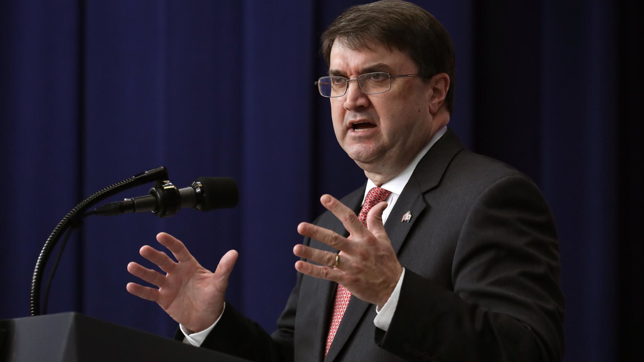 WASHINGTON, DC - NOVEMBER 15: U.S. Veterans Affairs Secretary Robert Wilkie delivers remarks during a conference with federal, state and local veterans leaders in the Eisenhower Executive Office Building November 15, 2018 in Washington, DC. During the conference, President Donald Trump listed all of his administration's accomplishments for veterans and promised the invited guests there would be more to come. (Photo by Chip Somodevilla/Getty Images)