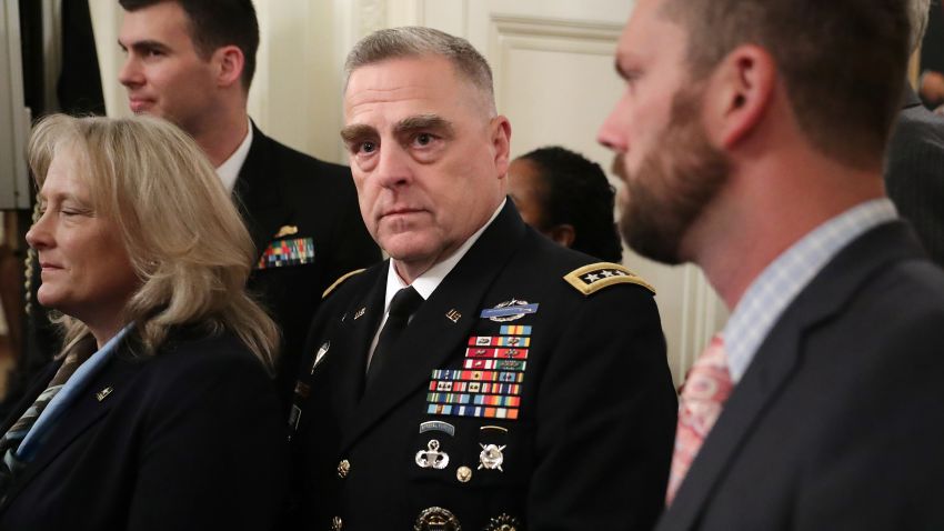 WASHINGTON, DC - OCTOBER 25: AFP OUT U.S. Army Chief of Staff Gen. Mark Milley (C) arrives for an event commemorating the 35th anniversary of attack on the Beirut Barracks in the East Room of the White House October 25, 2018 in Washington, DC. On October 23, 1983 two truck bombs struck the buildings housing Multinational Force in Lebanon (MNF) peacekeepers, killing 241 U.S. and 58 French peacekeepers and 6 civilians. (Photo by Chip Somodevilla/Getty Images)