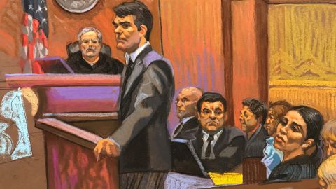 A sketch from late last year shows the former drug kingpin seated in a suit and tie.