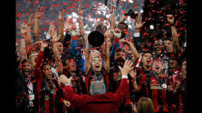Atlanta United celebrates <a target="_blank">winning the MLS Cup</a> after their 2-0 defeat of the Portland Timbers on Saturday, December 8, in Atlanta.